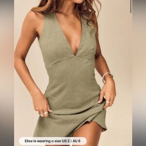 Portillo Linen Blend Mini Dress Olive